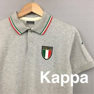 カッパ kappa ゴルフ イタリア 鹿の子 ポロシャツ 半袖 ロゴ 刺繍 トップス 男性用 ライトグレー メンズ Lサイズ ∬▲