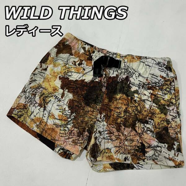 レディース【WILD THINGS】ワイルドシングス 地図 マップ柄 ウエストゴム クライミング ショートパンツ アウトドア ショーツ