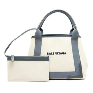 バレンシアガ BALENCIAGA ネイビーカバスS 339933 キャンバス×レザー ナチュラル×グレー B5サイズ対応 保存袋・ポーチ付