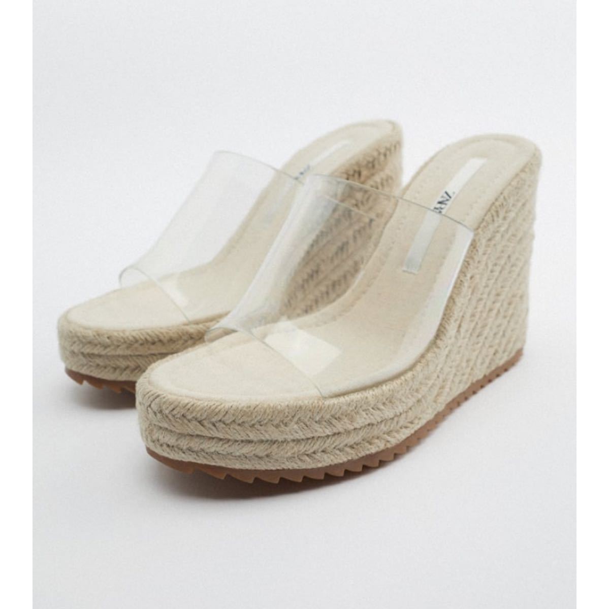PayPayフリマ|ZARA TRAFALUC サンダル ウェッジ ストライプ 美品 38 24 5