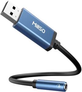 USB 3.5ｍｍ変換アダプター（30CM） MillSO USB オーディオ 変換アダプタ 外付け サウンドカード USBポート
