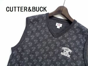 ●CUTTER&BUCK カッター＆バック ロゴ刺繍 ベスト Lサイズ グレー系 ゴルフ デサント 同日3点送料無料