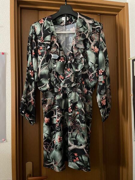 H&M ワンピース 花柄 グリーン サイズL