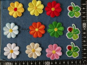 12枚入　お花　てんとう虫刺繍アイロンワッペン