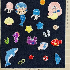 可愛い海生き物刺繍アイロンワッペンシールタイプ