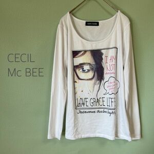 ◎CECIL McBEE セシルマクビー プリントTシャツ Tシャツ 長袖カットソー 白 レディース Fサイズ