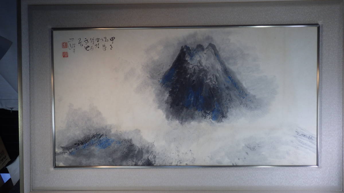 正品圣山富士吉入白仓二穗白仓手写手写玻璃框神器盒富士山, 绘画, 日本画, 景观, 风月