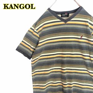 KANGOL カンゴール　半袖トップス　Vネック　ボーダー　刺繍　メンズ　Mサイズ　【AY0528】