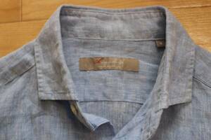 C369* beautiful goods * United Arrows linen flax long sleeve shirt S size blue 