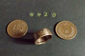 20号　 コインリング　 竜1銭銅貨使用 　ハンドメイド手作り指輪 　1点物です（4420）送料無料 　他にも銀貨や銅貨の指輪を出品中