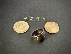 10号　 コインリング　 カラス1銭黄銅貨使用 　ハンドメイド手作り指輪 　1点物です（4597）送料無料 他にも銀貨や銅貨の指輪を出品中