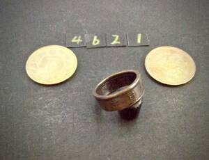 12号　 コインリング　 カラス1銭黄銅貨使用 　ハンドメイド手作り指輪 　1点物です（4621）送料無料 他にも銀貨や銅貨の指輪を出品中