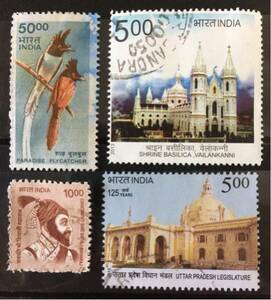 インド切手★ヴァランカニーのバシリカ寺院、ウッタル・プラデーシュの立法府、インドの鳥