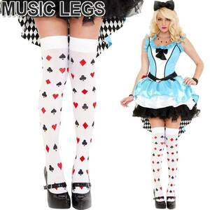 A667)MusicLegs карты рисунок чулки чулки ML4273 белый трико Alice Halloween костюм костюмированная игра гольфы танцевальный костюм 