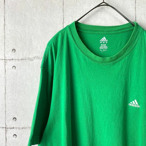 【US古着】90s アディダス　デザインTシャツ　古着　刺繍ロゴ　Lサイズ　緑