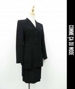 I203/ COMME CA DU MODE setup suit jacket blaser 3. button total reverse side no- vent knee height skirt Italy made cloth M L dark blue 
