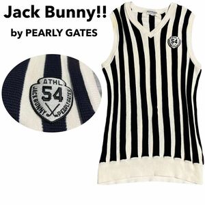 Jack Bunny!! by PEARLY GATES ストライプ ニット セーター ベスト ロゴワッペン パーリーゲイツ メンズ ゴルフ SIZE 5