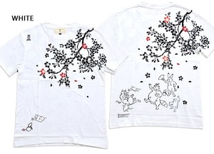 お花見半袖Tシャツ◆喜人 ホワイトXXLサイズ KJ-12002 和柄 和風 桜 さくら サクラ きじん