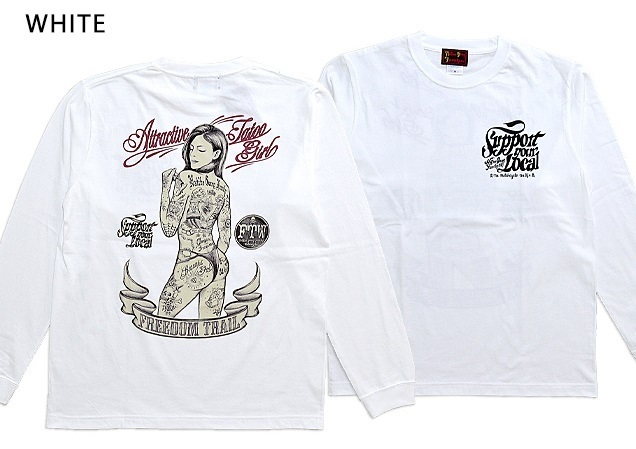 手描き風ビキニタトゥーガール長袖Tシャツ◆Native Gang Family ホワイトXLサイズ NGF36-651 ロングTシャツ バイカー ネイティブギャング, Tシャツ, 長袖, XLサイズ以上