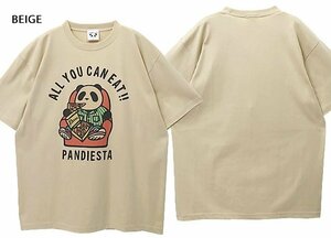 ALL YOU CAN EAT半袖Tシャツ◆PANDIESTA JAPAN ベージュMサイズ 582875 パンディエスタジャパン パンダ 男女兼用