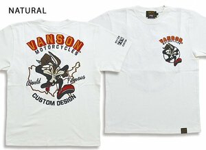 vanson×LOONEY TUNESコラボ 天竺半袖Tシャツ◆vanson ナチュラルMサイズ LTV-2212 バンソン ヴァンソン 刺繍 ワイリーコヨーテ