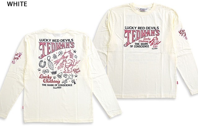 Lucky Charms長袖Tシャツ◆TEDMAN/テッドマン ホワイトLサイズ(サイズ42)TDLS-309 エフ商会 ロングTシャツ ロンT アメカジ