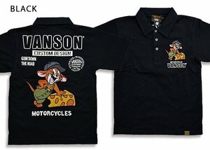 vanson×TOM＆JERRYコラボ 天竺半袖ポロシャツ◆vanson ブラックXXLサイズ TJV-2210 バンソン ヴァンソン トムとジェリー 刺繍