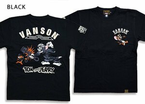 vanson×TOM＆JERRYコラボ 天竺半袖Tシャツ◆vanson ブラックXLサイズ TJV-2229 バンソン ヴァンソン トムとジェリー 刺繍