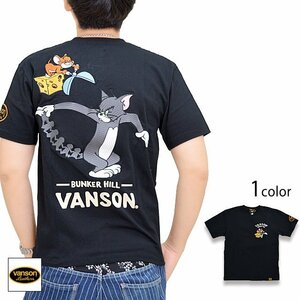 vanson×TOM＆JERRYコラボ ベア天竺半袖Tシャツ◆vanson ブラックLサイズ TJV-2219 バンソン ヴァンソン トムとジェリー 刺繍