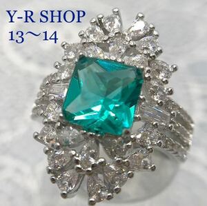 13 number 14 number * Ricci blue aquamarine . white topaz. gorgeous ring * lady's ring silver accessory color stone palaiba