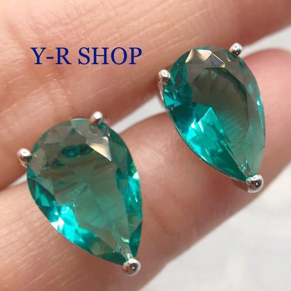 処分価格★パライバトルマリン風カラーストーン のシンプルピアス★レディースシルバーアクセサリーお揃いセットキュービックジルコニアY-R