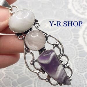  natural stone * kind multi color stone. antique style pendant top * amethyst rose quartz moonstone lady's silver 925