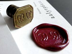19世紀-20世紀 フランス 蝋蜜 真鍮 シーリング スタンプ アルファベット 手紙 封筒 イラスト インシャル オブジェ骨董 古道具 アンティーク