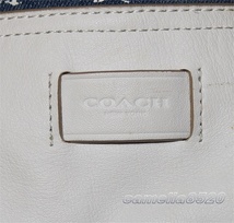 COACH コーチ F35557 トートバッグ ショルダー 2way 花柄 オフホワイト / ネイビー コットン × レザー 中古 美品 可愛い_画像4