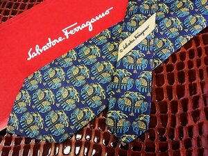 ♪今週の特売980円～♪1181♪良品【Ferragamo】フェラガモ【象 ゾウ 植物 柄】ネクタイ♪