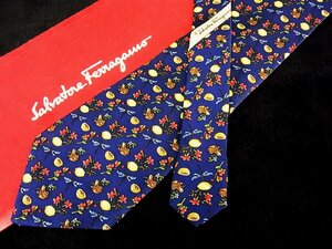 ♪今週の特売980円～♪0582♪状態並品【Ferragamo】フェラガモ【花 昆虫 蜻蛉 カエル 柄】ネクタイ♪