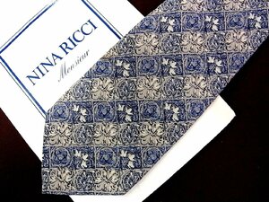 ♪26862C♪良品【花 植物 葉っぱ 柄】ニナ リッチ【NINA RICCI】ネクタイ