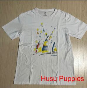 Hush Puppies(ハッシュパピー) マリン布帛AP使い天竺T レディース 半袖Lサイズ