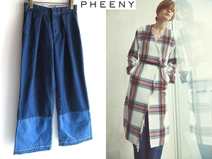 LOOK使用 PHEENY フィーニ― 2016AW DENIM WIDE TUCK SLACKS 切替 2トーン カットオフ タックワイドデニムパンツ スラックス 2 インディゴ