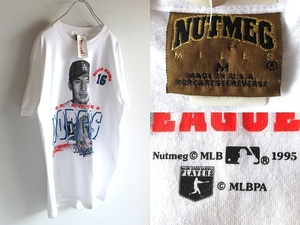 希少 紙タグ付 デッドストック 90sビンテージ USA製 NUTMEG MLB メジャーリーグ ドジャース 野茂英雄 フォトTシャツ M 白 ホワイト