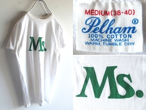 希少 70sビンテージ Pelham Ms. 染込みプリント Tシャツ M 38-40 ホワイト 白 グリーン 緑 コットン100％ボディ VINTAGE ネコポス対応