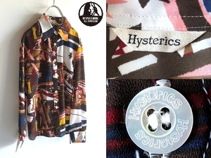  редкий 90s Vintage архив Hysterics Hysteric Glamour общий рисунок звезда / Star рисунок полиэстер рубашка блуза FREE сделано в Японии кошка pohs возможно 