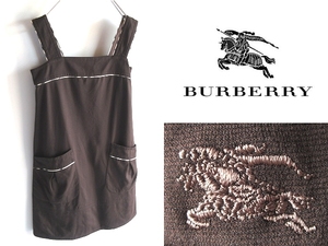 BURBERRY BLUE LABEL バーバリーブルーレーベル ホースロゴ刺繍 ノバチェックパイピング ストレッチジャージー エプロンワンピース 38