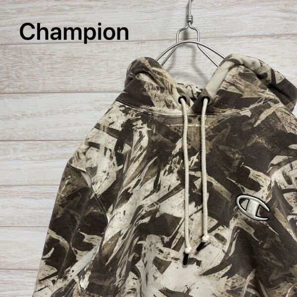 Champion SUPER FLEECE プルオーバーパーカー 総柄 入手困難