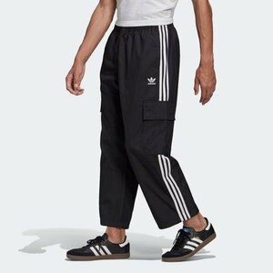 新品 adidas originals アディダスオリジナルス 3 STRIPES CARGO PANTS カーゴパンツ S 黒 6ポケPT ストライプ シャカシャカ系