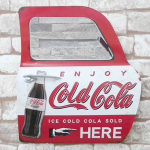 アメリカンレトロ ドア型プレート 看板 ブリキ アメリカ雑貨 置き型 壁掛け 鏡付き コカコーラ Coca Cola 赤 BZ-135