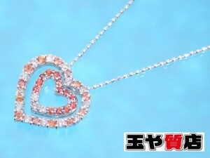 カラーストーン0.55 ダイヤ0.31ct ハート K18WG ネックレス