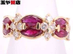 ルビー1.22ct ダイヤ0.50ct デザイン リング 12号 K18YG イエローゴールド