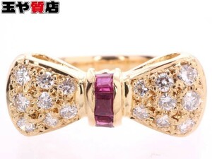  Nina Ricci beautiful goods ruby diamond ribbon ring 9.5 number K18YG yellow gold 