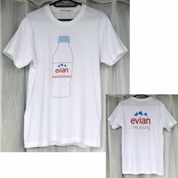 両面プリント★UT UNIQLO × evian コラボ Tシャツ / M白★ユニクロ ミネラルウォーター エビアン 天然水 フランス 硬水 ペットボトル